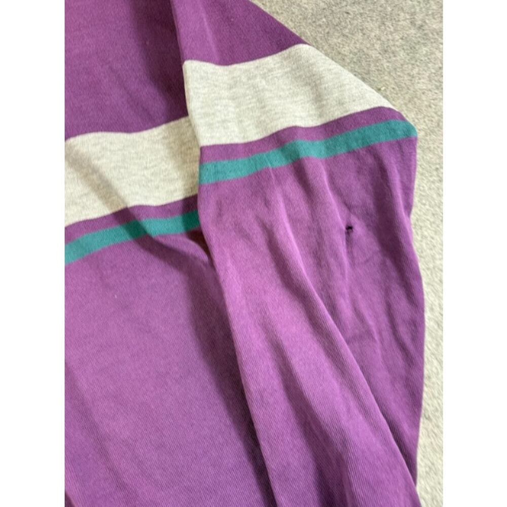 Vintage 80s LL Bean Long Sleeve Shirt Mens L Purple Mock Neck Striped Streetwear - Picture 3 of 9